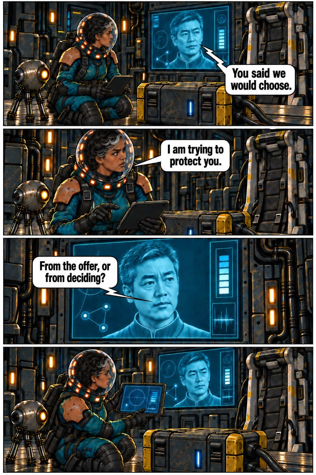 Oren challenges Mara for making the decision on his behalf. Full dialogue and scene descriptions are in the transcript below.