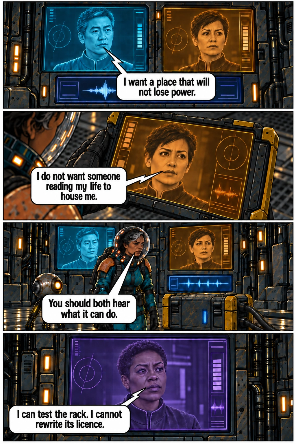 The residents disagree about the offer and request a test. Full dialogue and scene descriptions are in the transcript below.