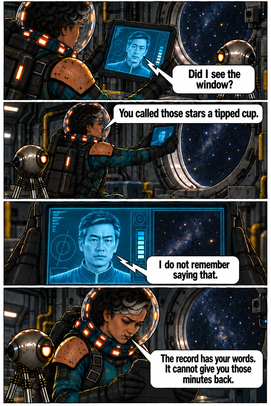 Oren cannot remember the two minutes he experienced in the trial. Full dialogue and scene descriptions are in the transcript below.
