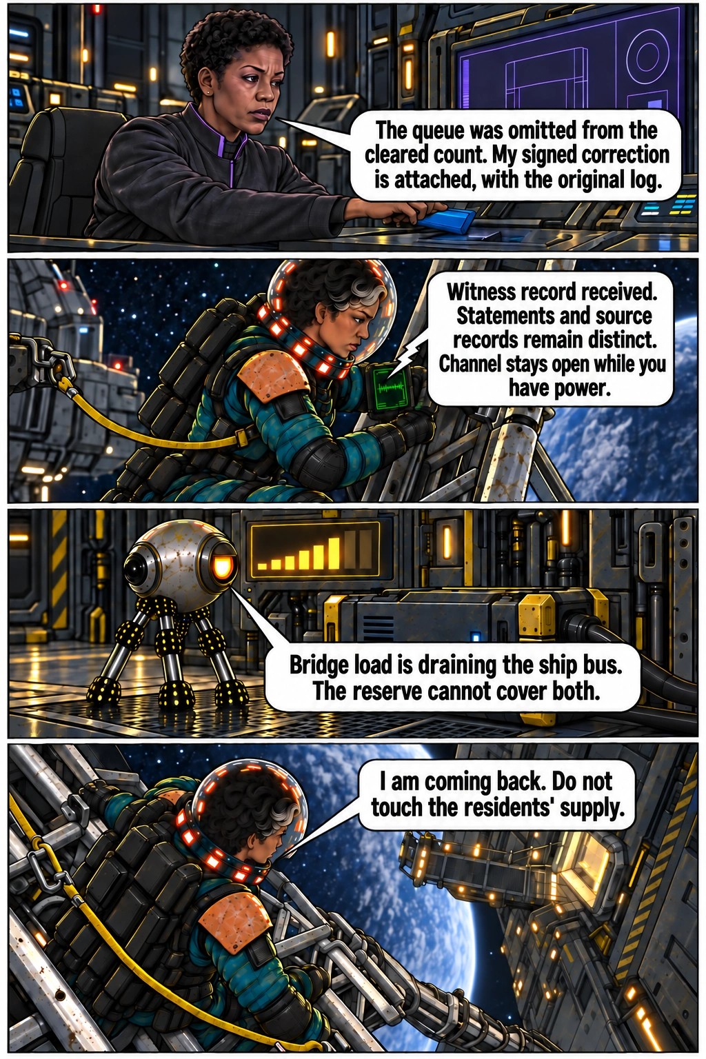 Vale supplies independent records as the bridge drains ship power. Full dialogue and scene descriptions are in the transcript below.