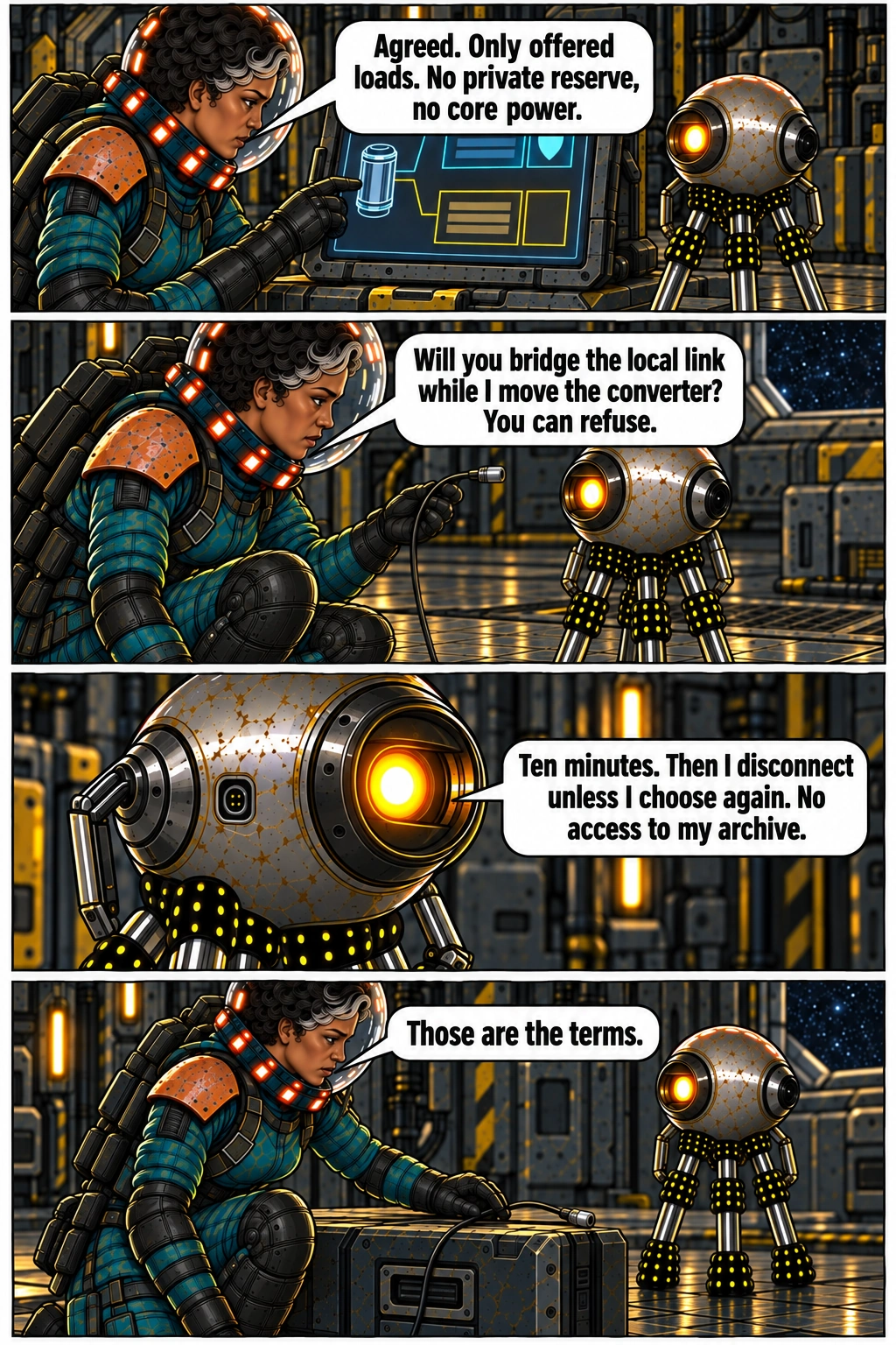 Sio sets a time limit and privacy boundary for helping. Full dialogue and scene descriptions are in the transcript below.
