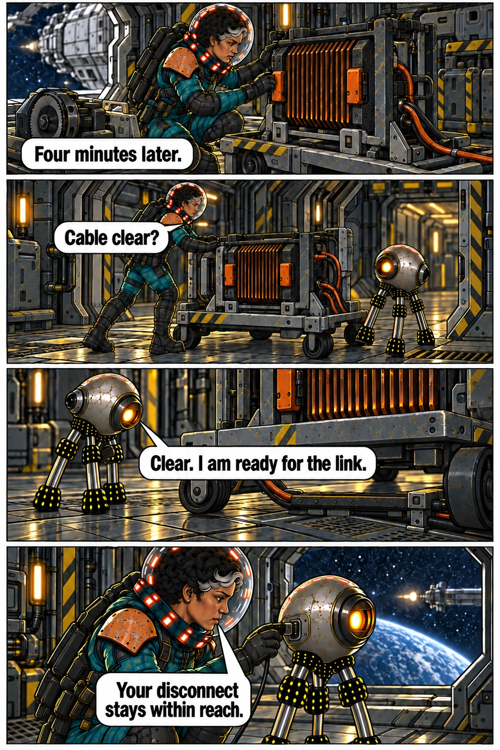 The converted supply is moved and Sio accepts a detachable local link. Full dialogue and scene descriptions are in the transcript below.