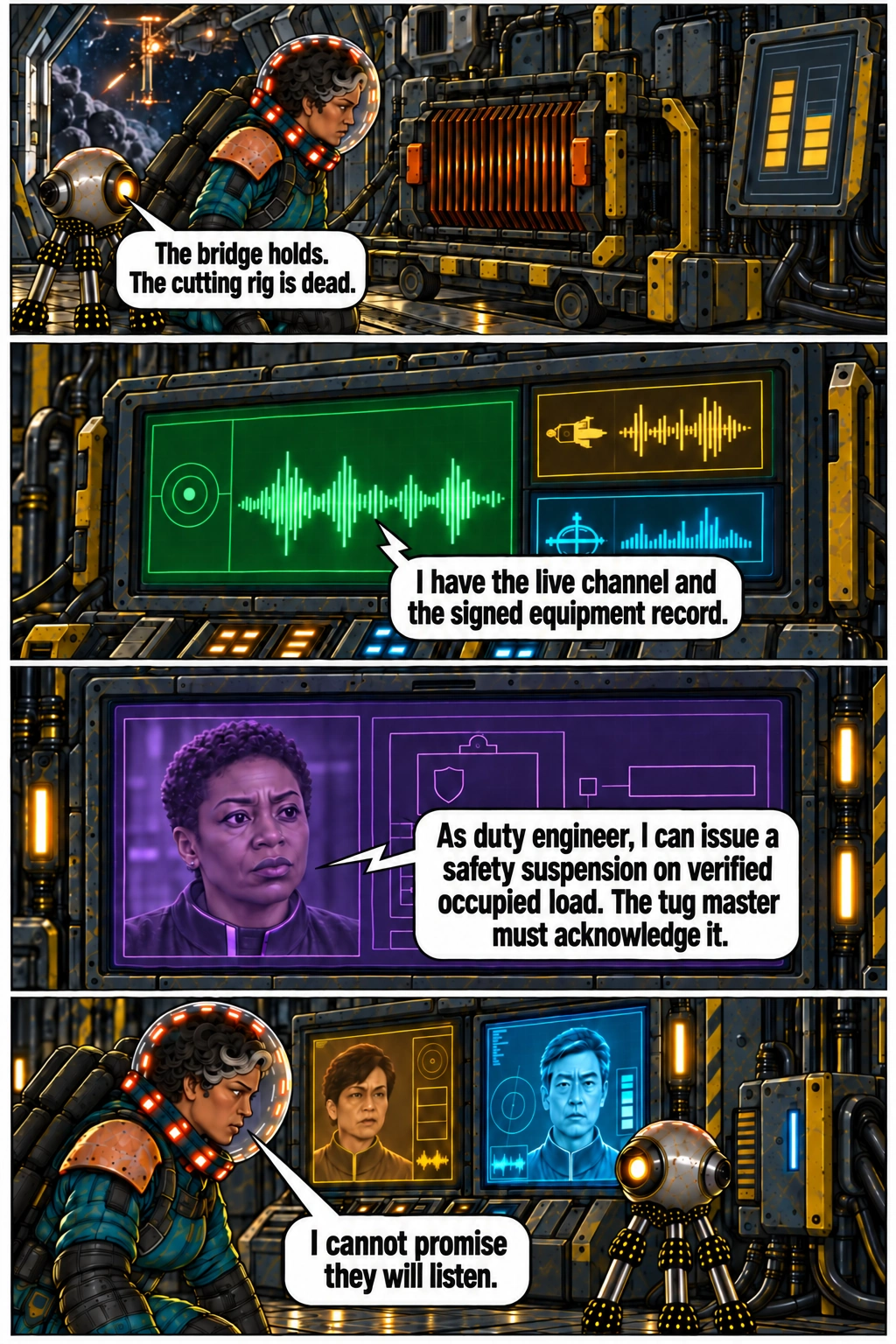 The witness hears the live channel and Vale explains her safety authority. Full dialogue and scene descriptions are in the transcript below.