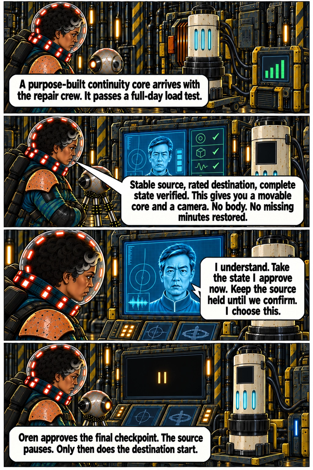 Oren chooses a properly tested destination and a verified transfer. Full dialogue and scene descriptions are in the transcript below.