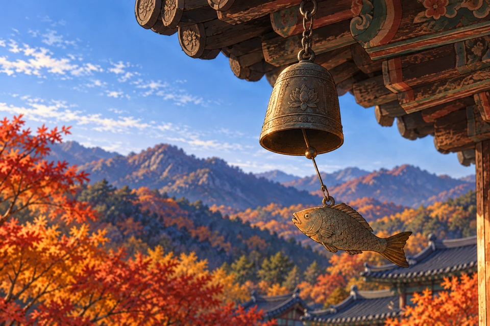 Panel 2. A bronze temple wind bell and its fish-shaped metal wind plate move without an audible ring.