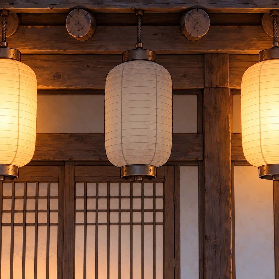 Panel 12. The second lantern is dark. The first and third still glow at the crop edges.