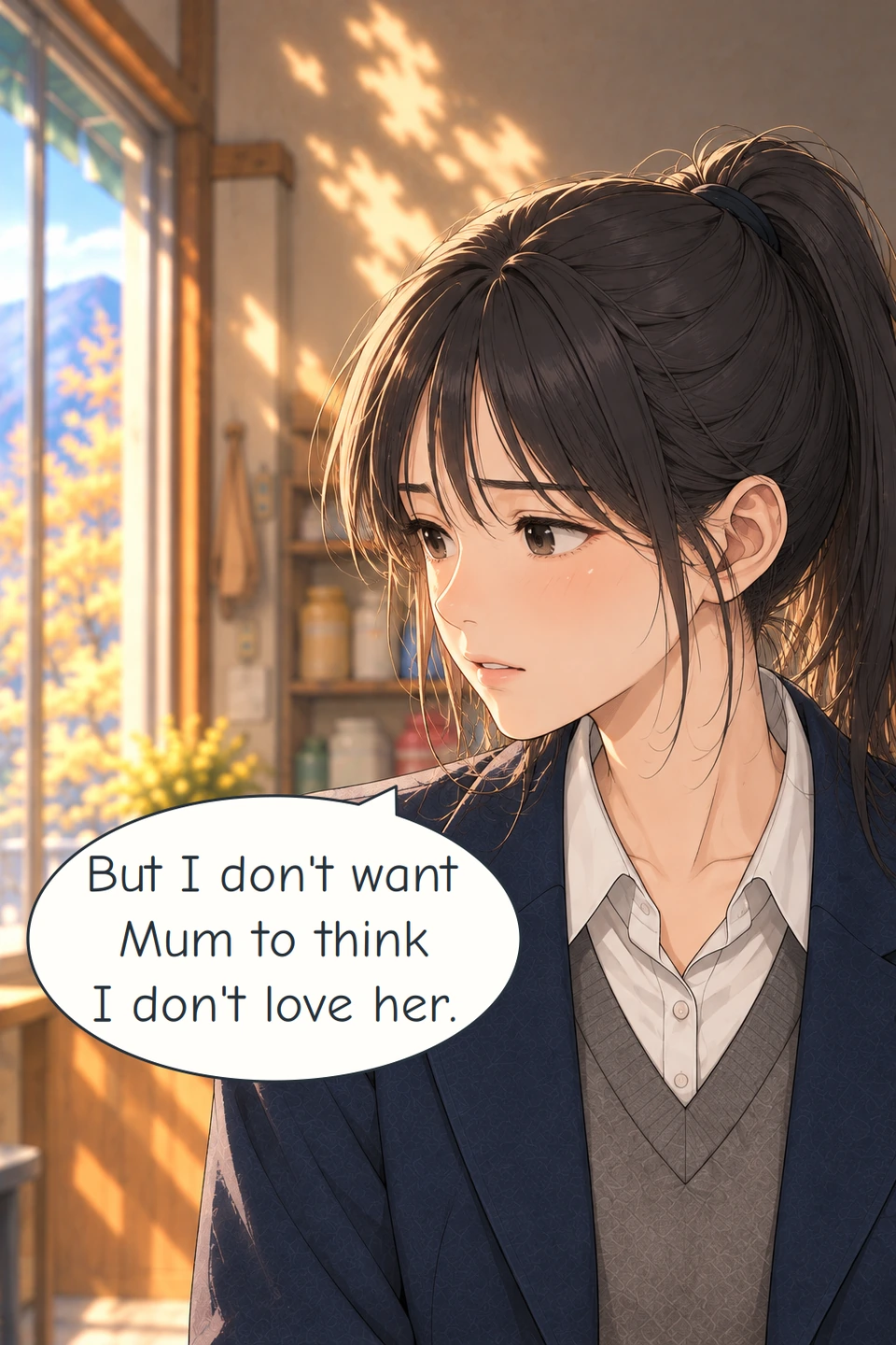 Panel 8. A closer look at Min-ji reveals the fear beneath her wish to leave.
