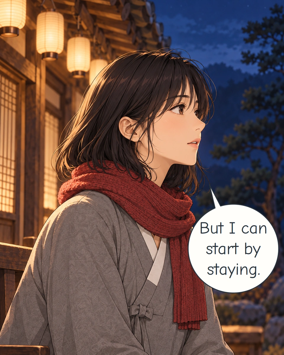 Panel 11. Haneul looks towards the forest, her expression settling into quiet resolve.